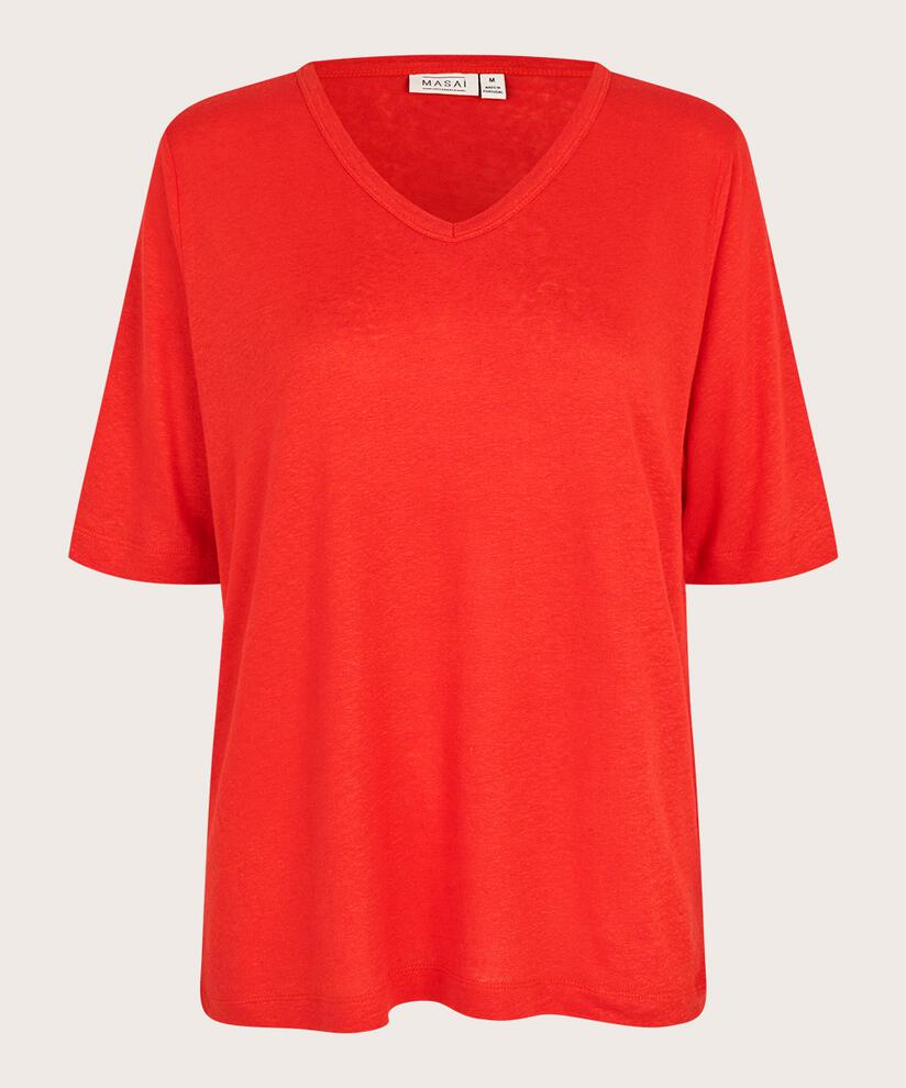 T-Shirt aus Leinenmischung mit V-Ausschnitt, Poinciana