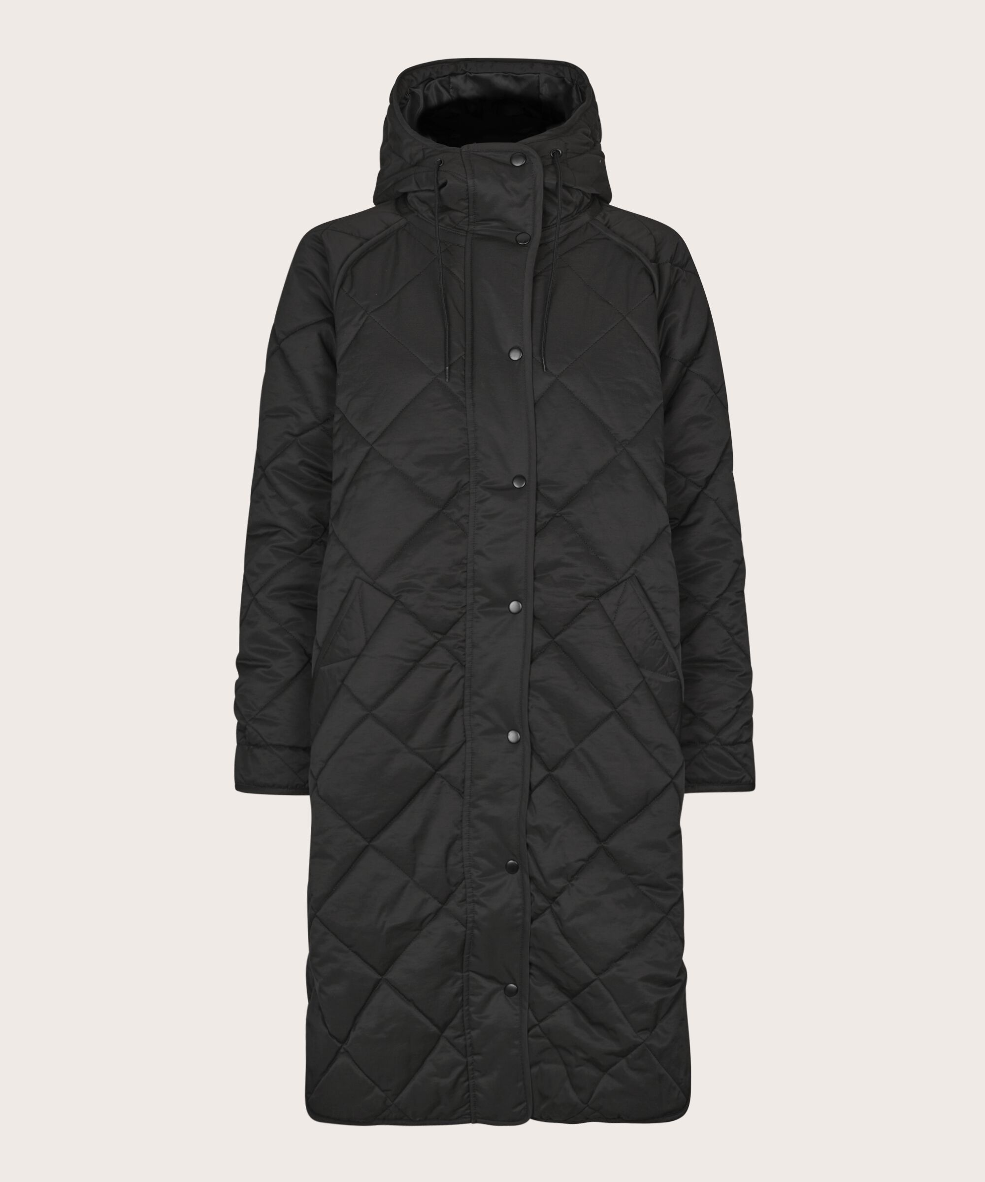 Steppmantel mit Kapuze, Black