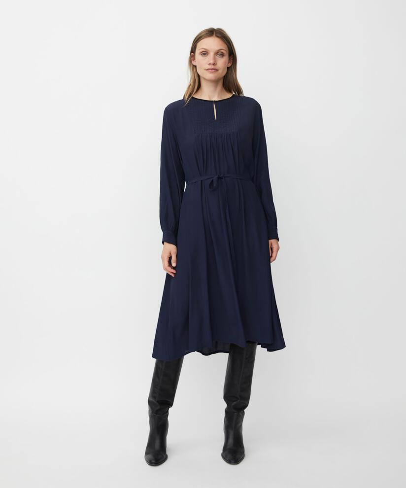 Viskosekleid mit Drapierung und Ziernähten, Navy Blazer