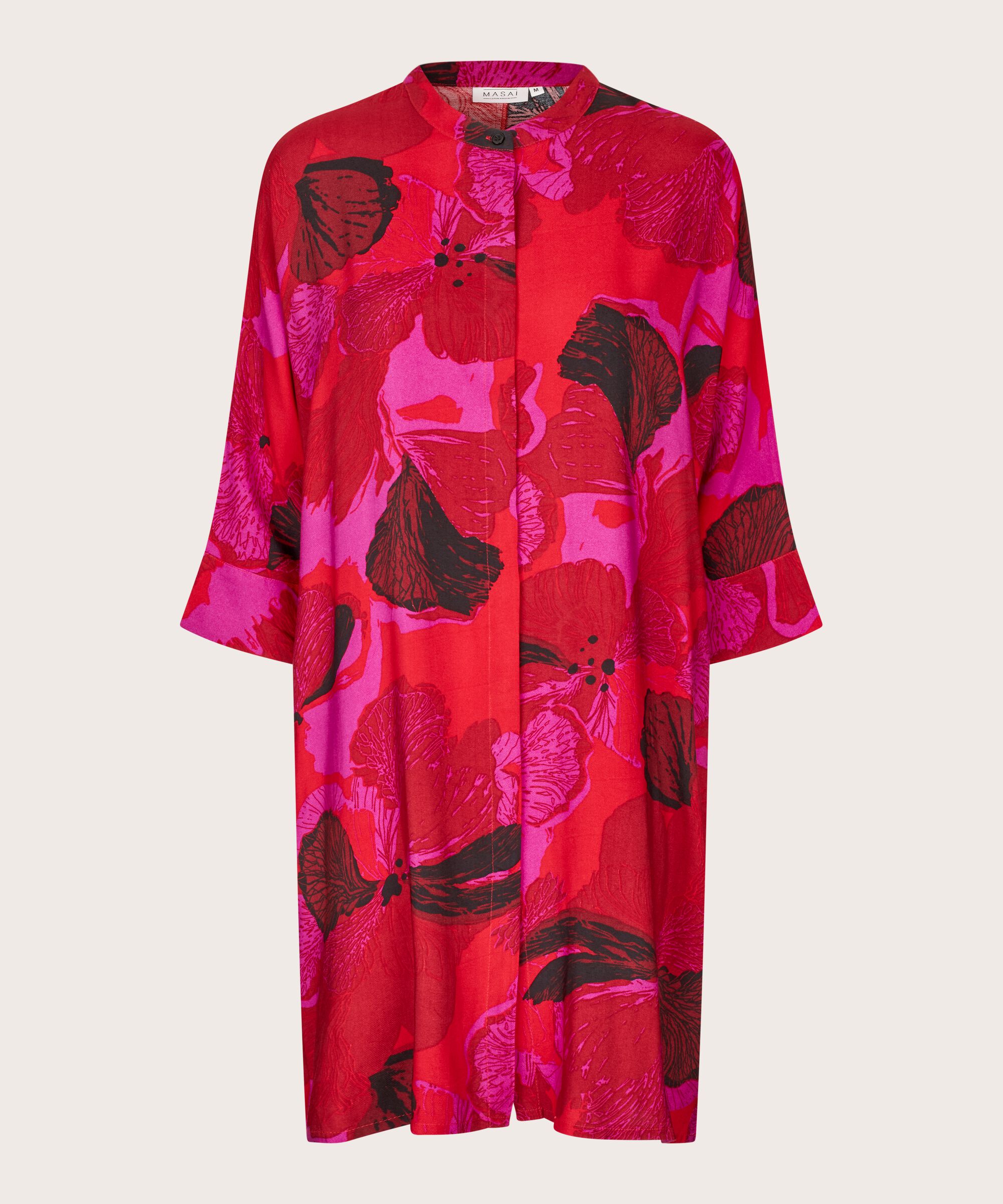Gemustertes Hemdblusenkleid Aus Viskose, Haute Red