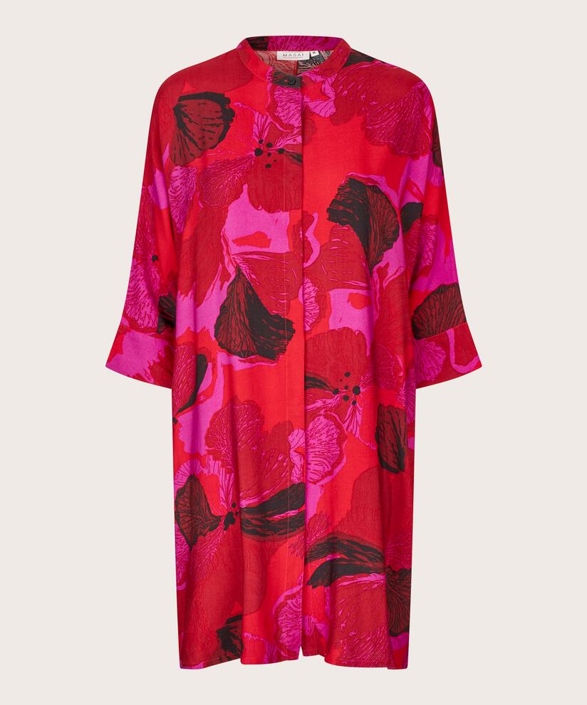 Gemustertes Hemdblusenkleid Aus Viskose, Haute Red