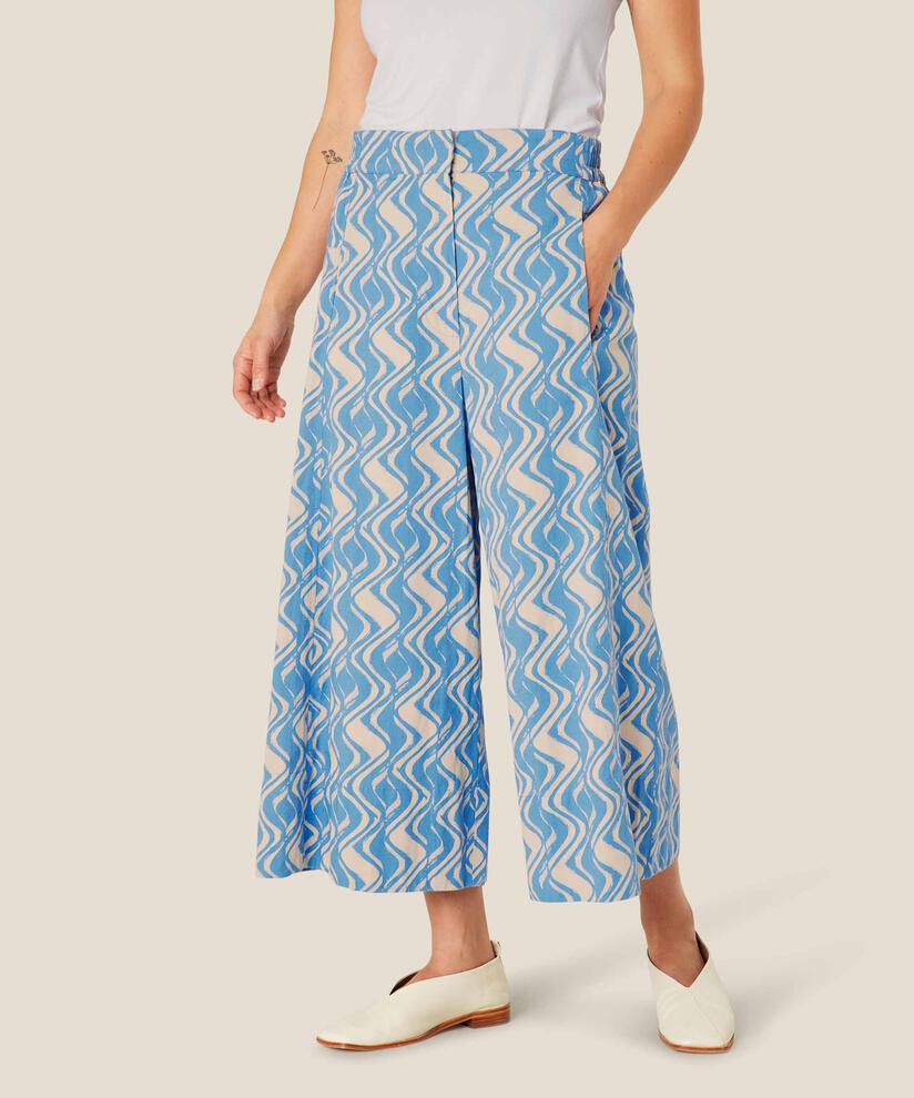 Bedruckte Baumwollhose mit weitem Bein, Blue Bonnet