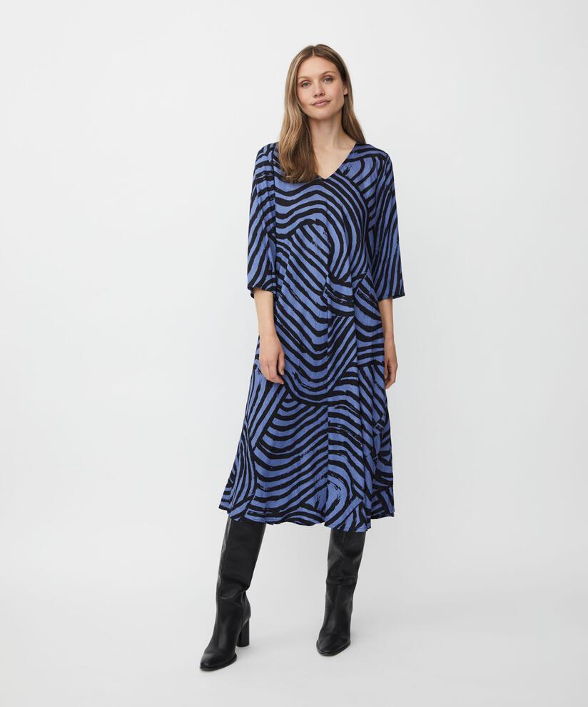 bedrucktes Viskosekleid mit V-Ausschnitt, Bijou Blue