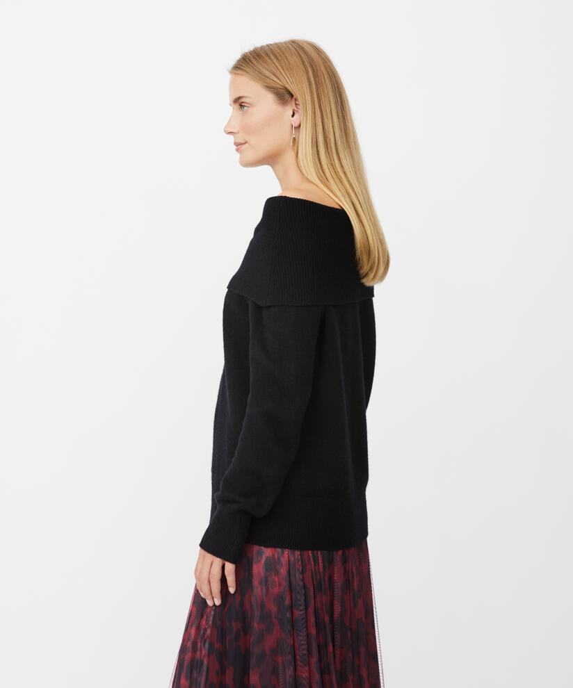 schulterfreier Strickpullover mit gerippten Kanten, Black
