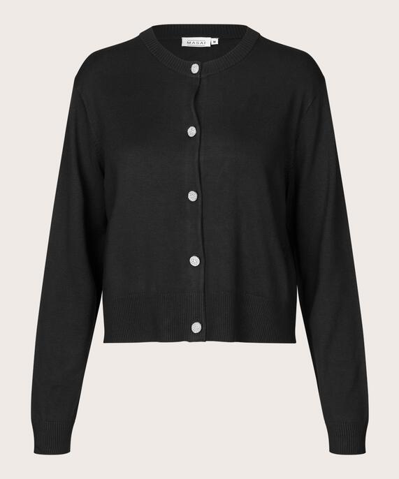 Langarm-Cardigan mit Strassknöpfen, Black