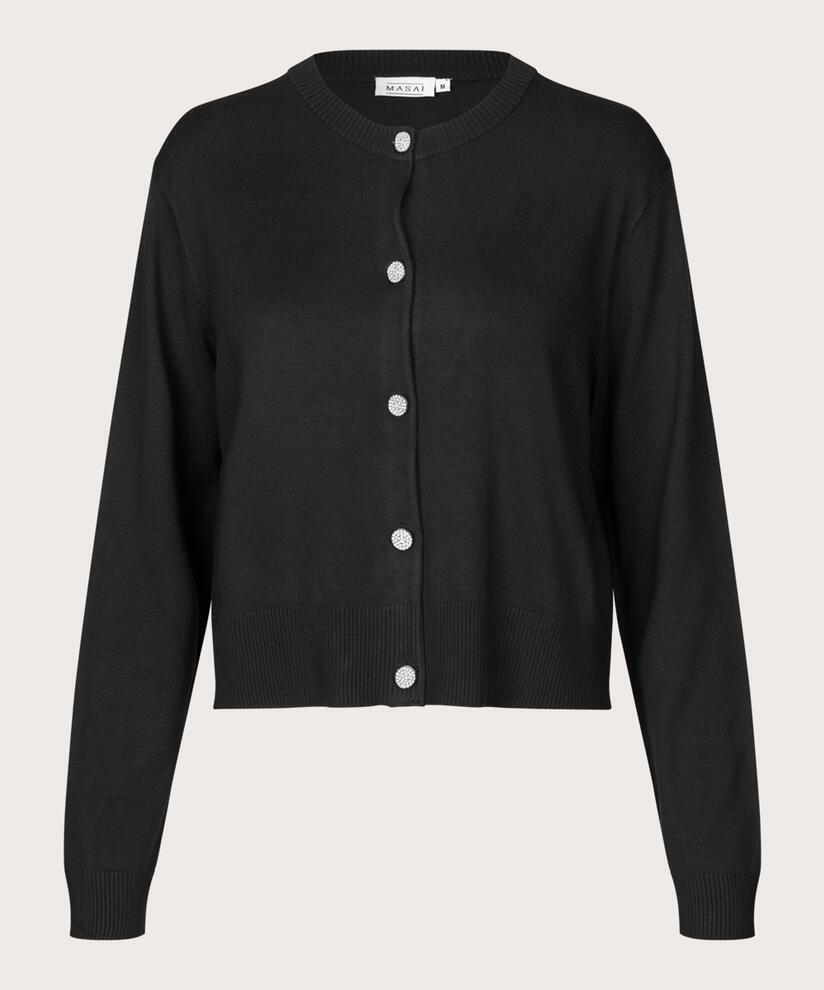 Langarm-Cardigan mit Strassknöpfen, Black