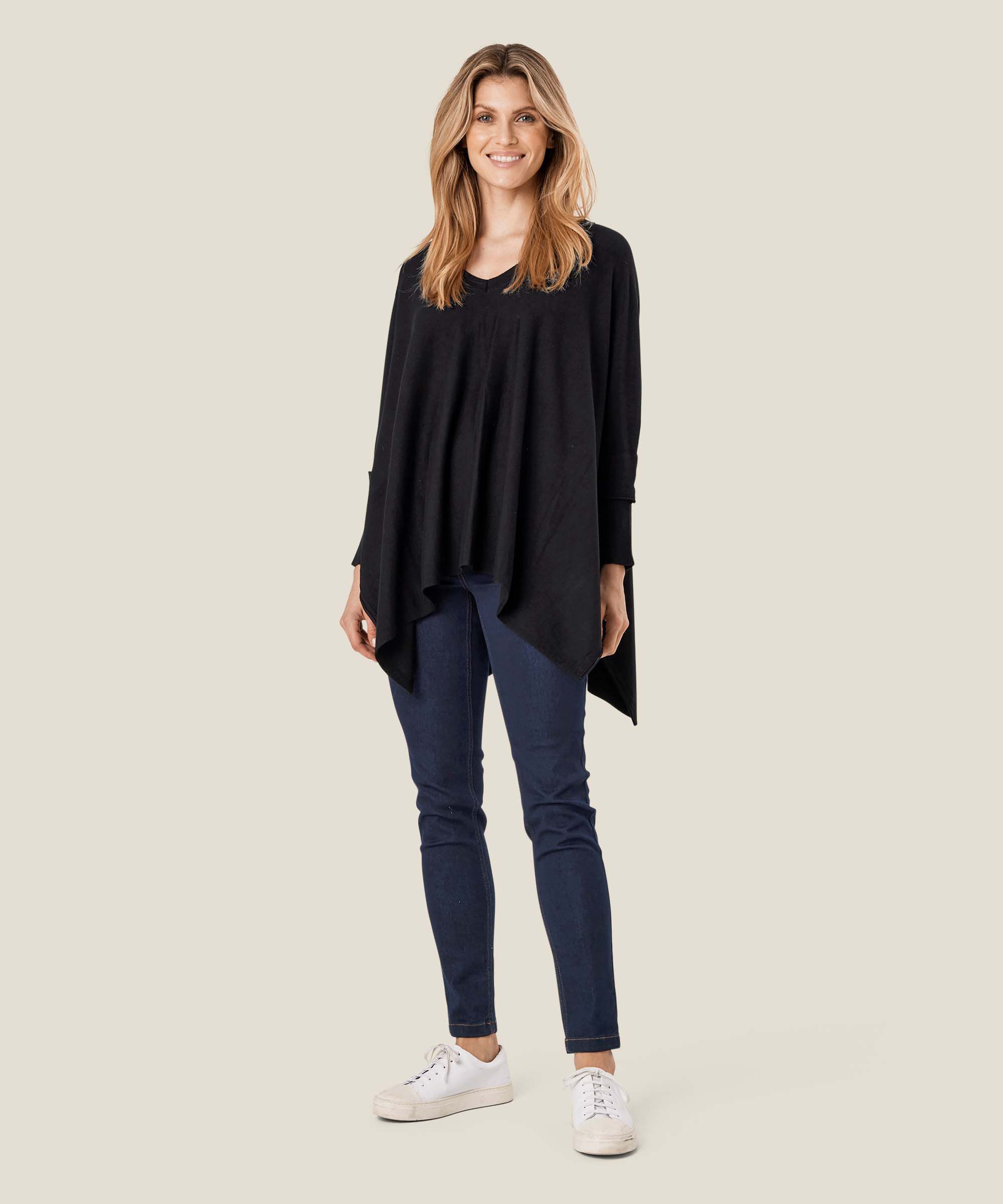 Oversize-Strickpullover mit schmalen Ärmeln, Black