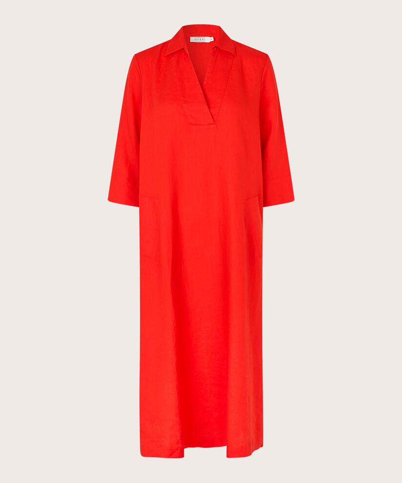 Leinenkleid mit V-Ausschnitt und Taschen, Poinciana