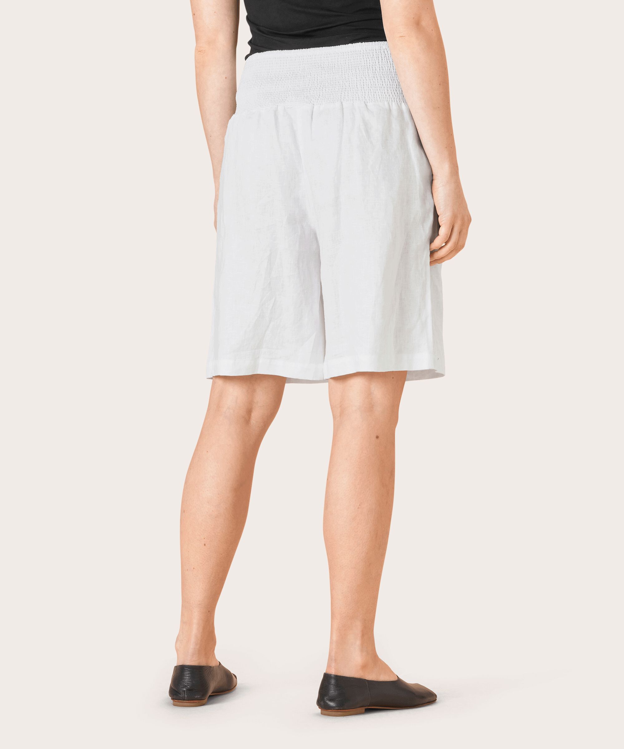 Leinenshorts Mit Gesmoktem Gummizug Hinten, White