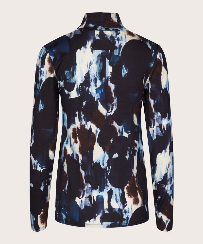 Bedruckte Rollkragenbluse aus Viskose-Jersey, Maritime Blue