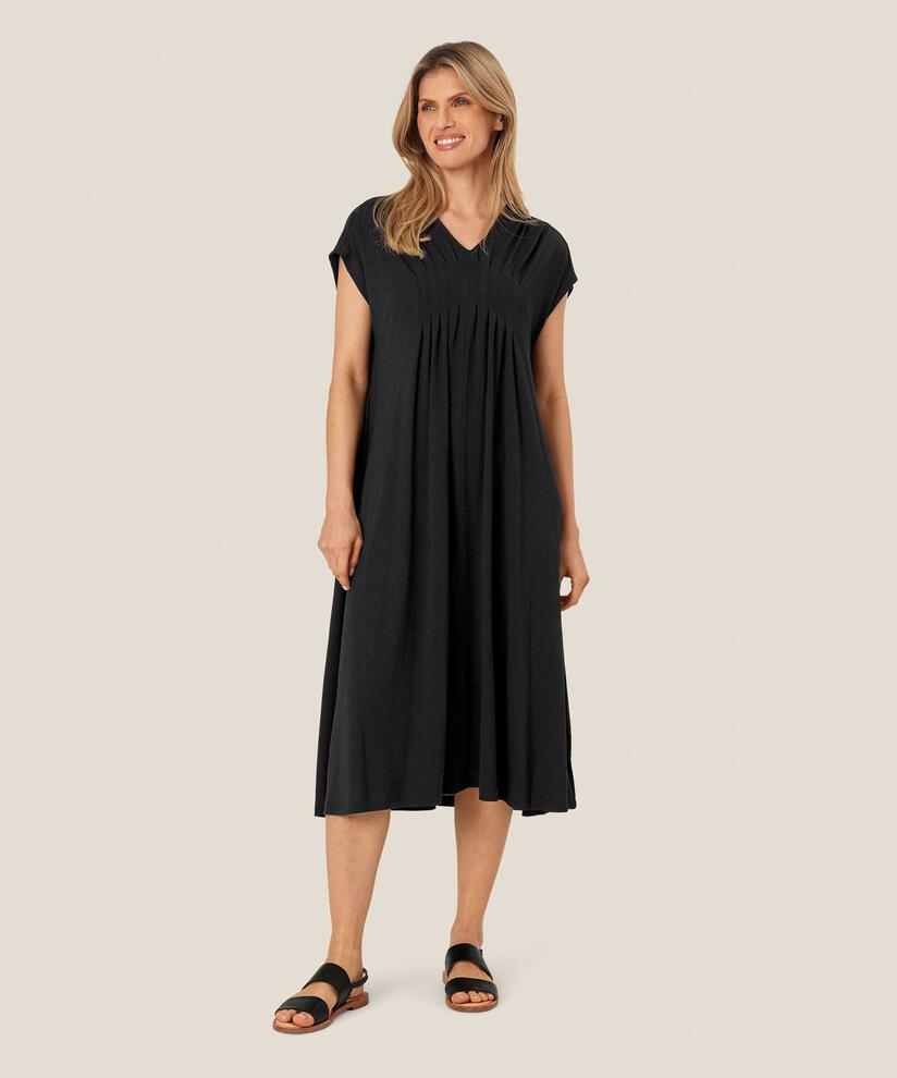 kurzärmliges Jerseykleid mit femininen Falten, Black