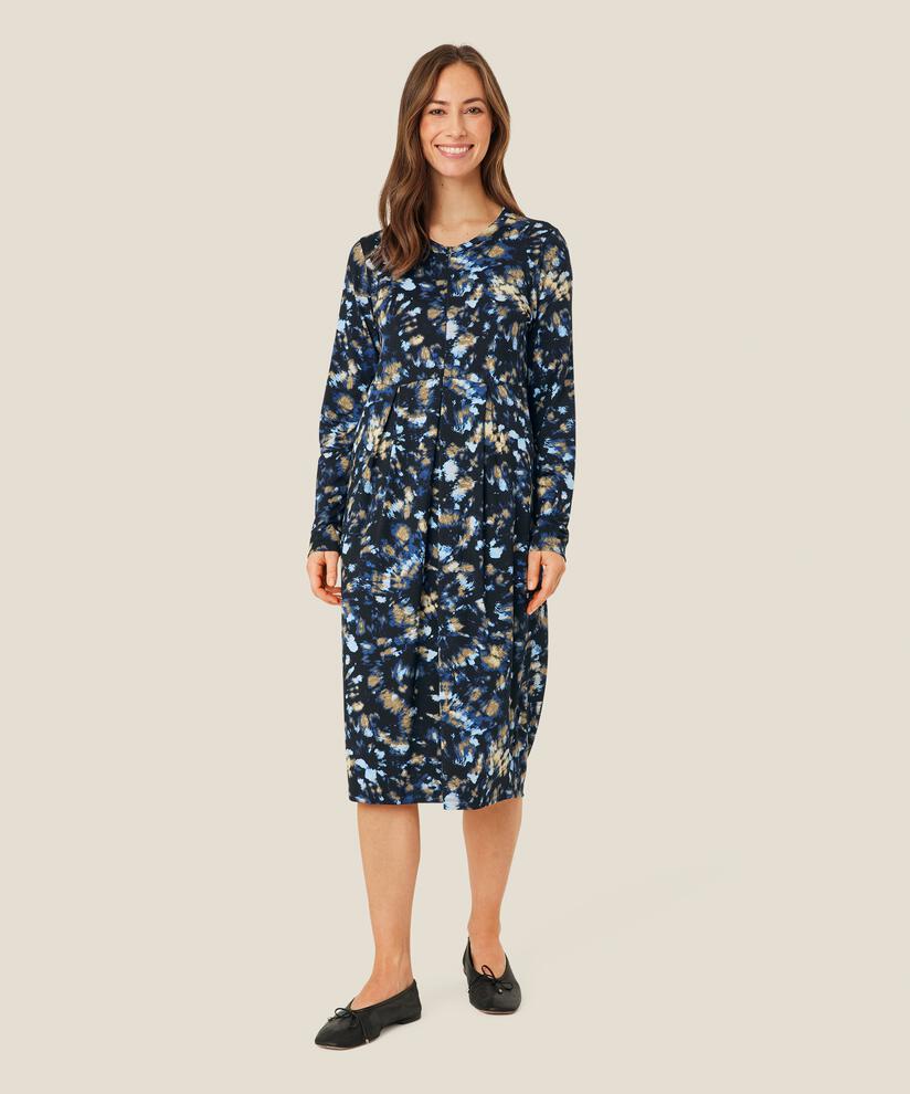 gemustertes Tulpenkleid mit Reißverschluss am Hals, Dull Gold