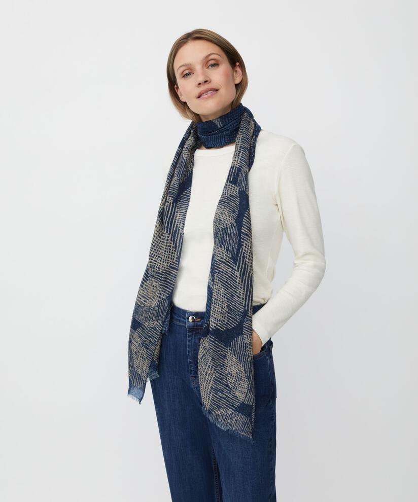 blau gemusterter Schal aus reiner Wolle, Proven Blue