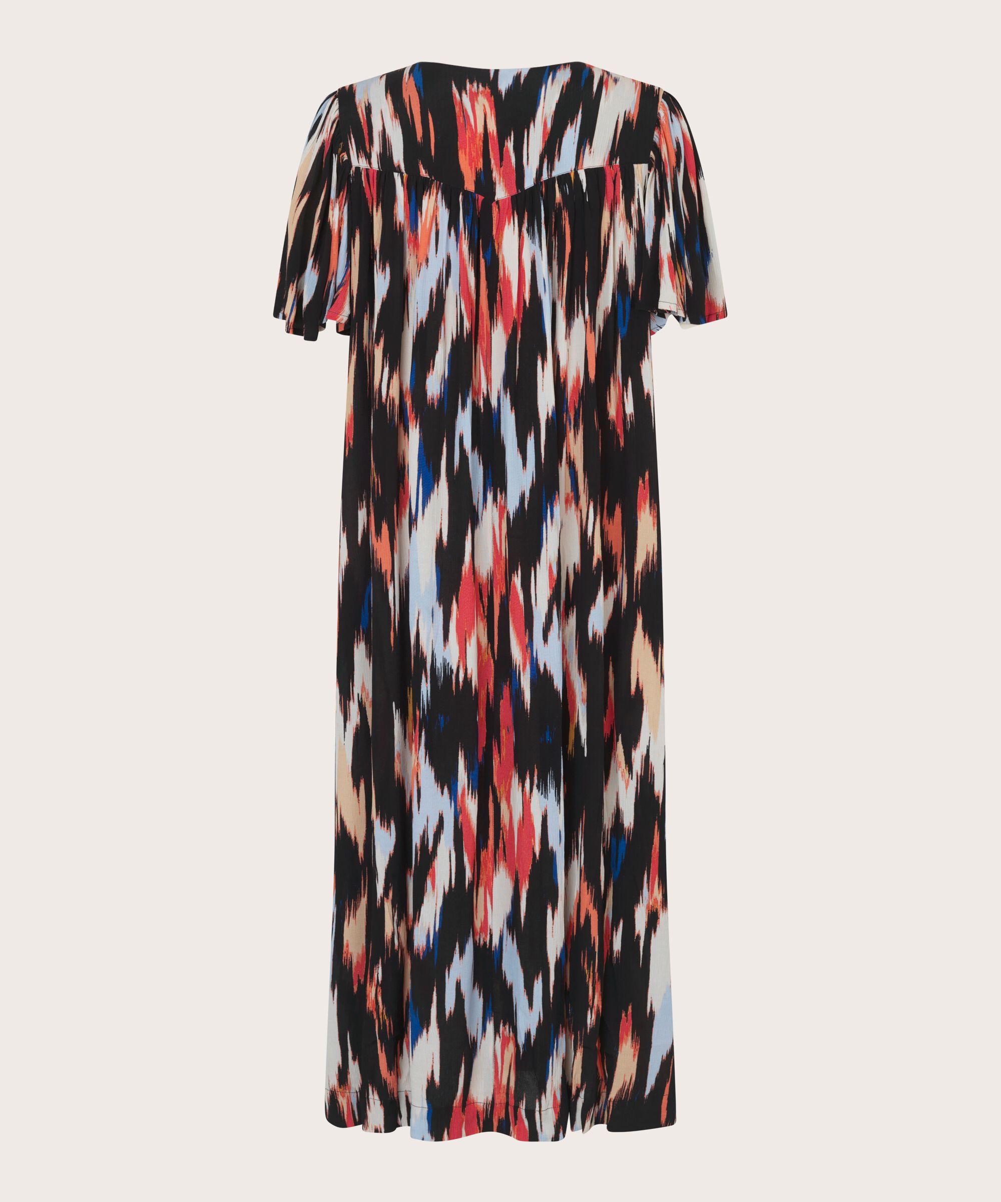 Bedrucktes Viskosekleid mit vielen Falten, Hibiscus