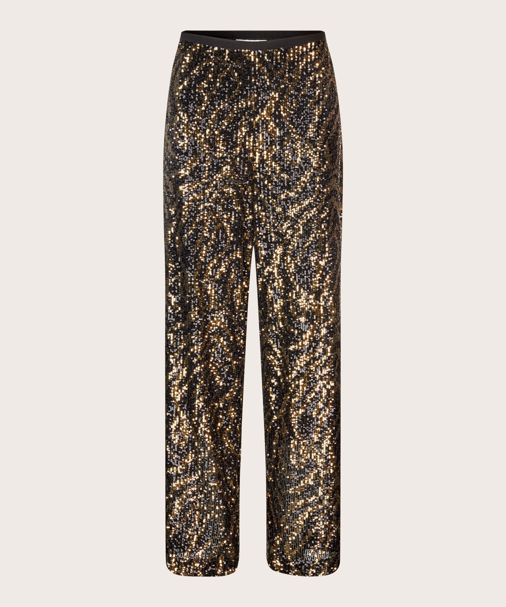 Paillettenhose mit Gummizug und verstecktem Reißverschluss, Black
