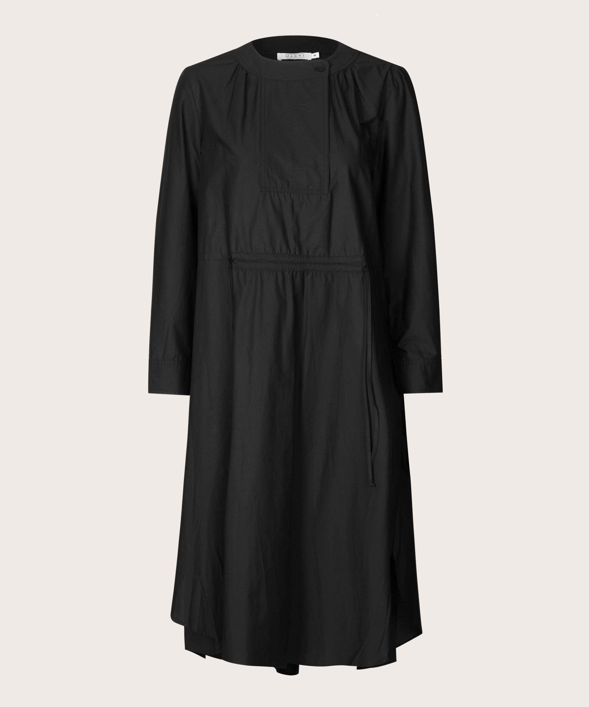 Baumwollkleid mit Bindeband in der Taille, Black