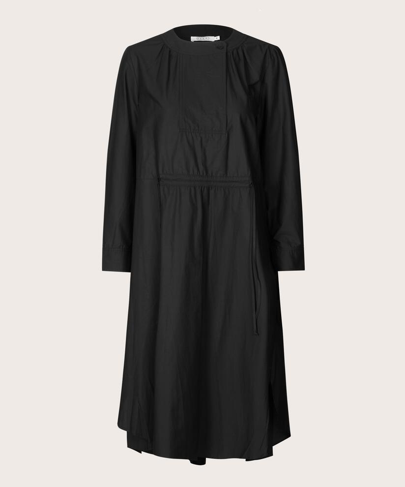Baumwollkleid mit Bindeband in der Taille, Black