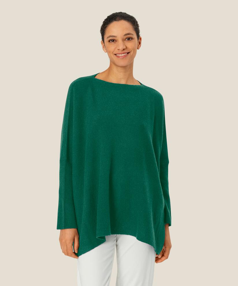 Oversize Wollstrickpullover mit Rundhals, D. Grass Green