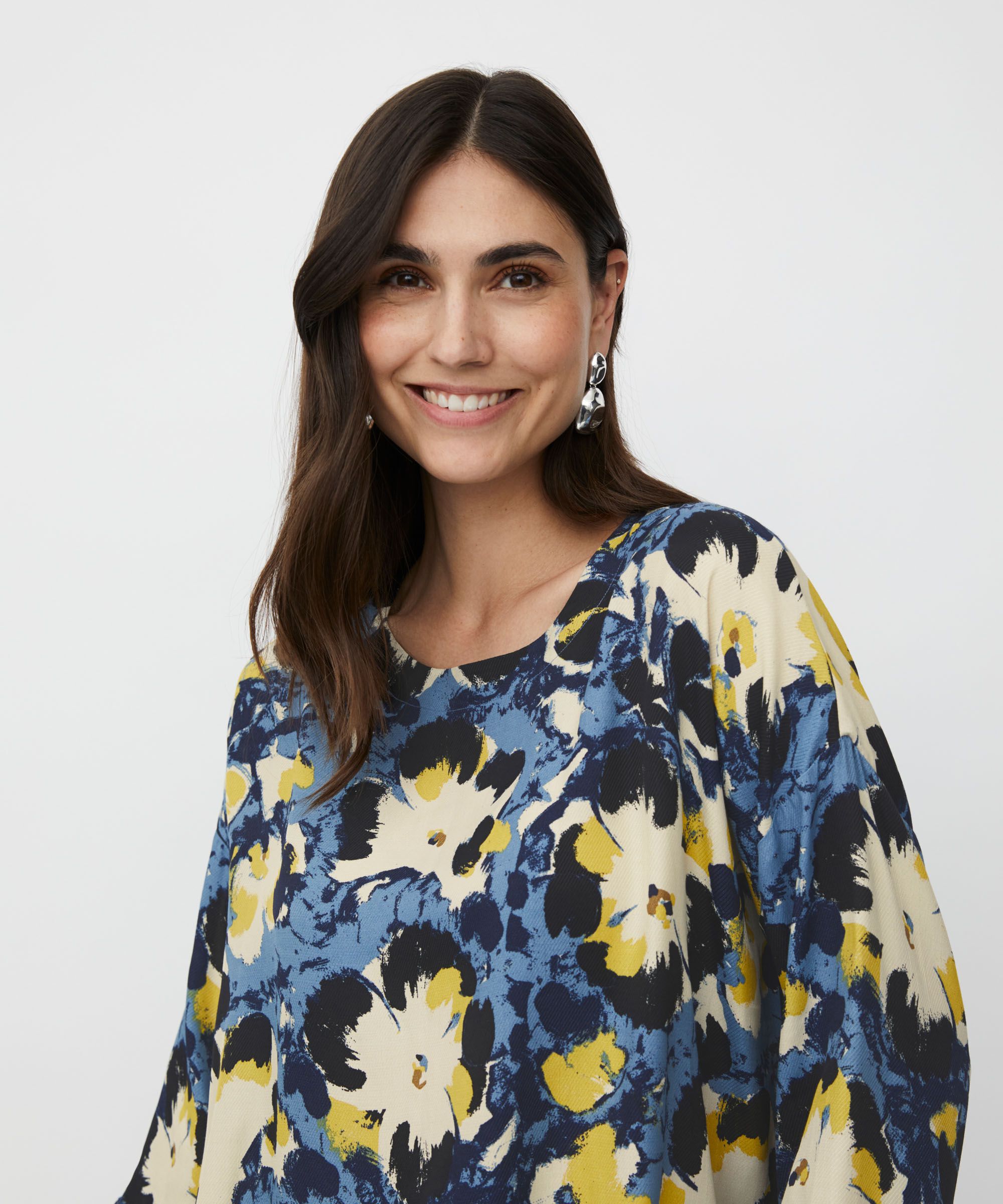 Bedruckte Bluse Mit 3/4-ärmeln Und Rundhals, Proven Blue