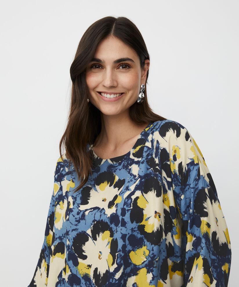 Bedruckte Bluse Mit 3/4-ärmeln Und Rundhals, Proven Blue