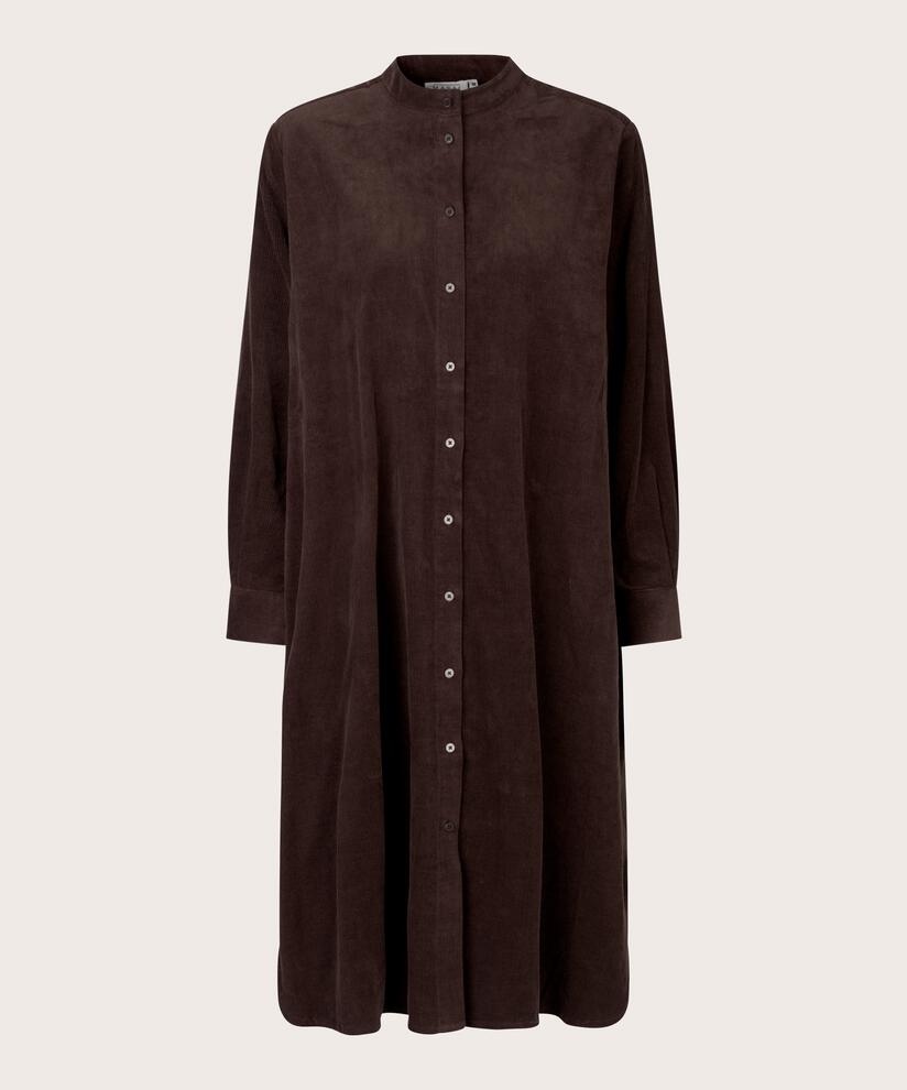 Hemdkleid aus Samt mit Eingrifftaschen, Coffee Bean