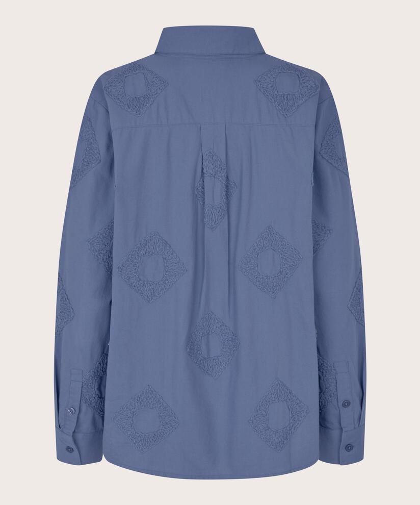 Baumwollhemd mit gestickten Details und Fronttaschen, Bijou Blue
