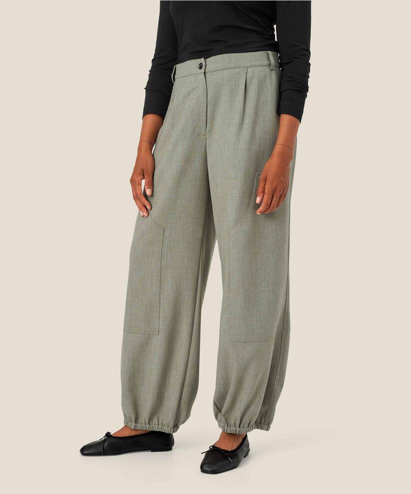 Hose mit Ziernähten und Gummizug hinten, Vetiver