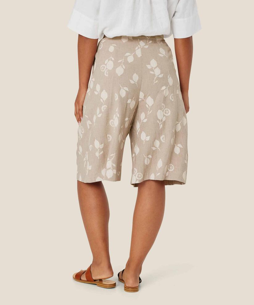 Bedruckte Shorts aus Leinenmischung mit festem Bund, Natural