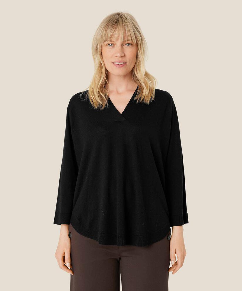 Strickpullover aus Wolle mit V-Ausschnitt, Black
