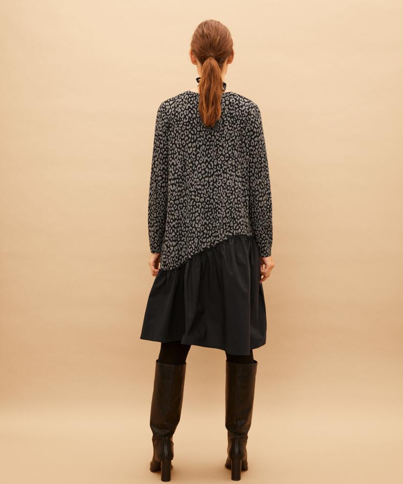 Jerseykleid mit angenähtem asymmetrischem Rock, Steel Grey