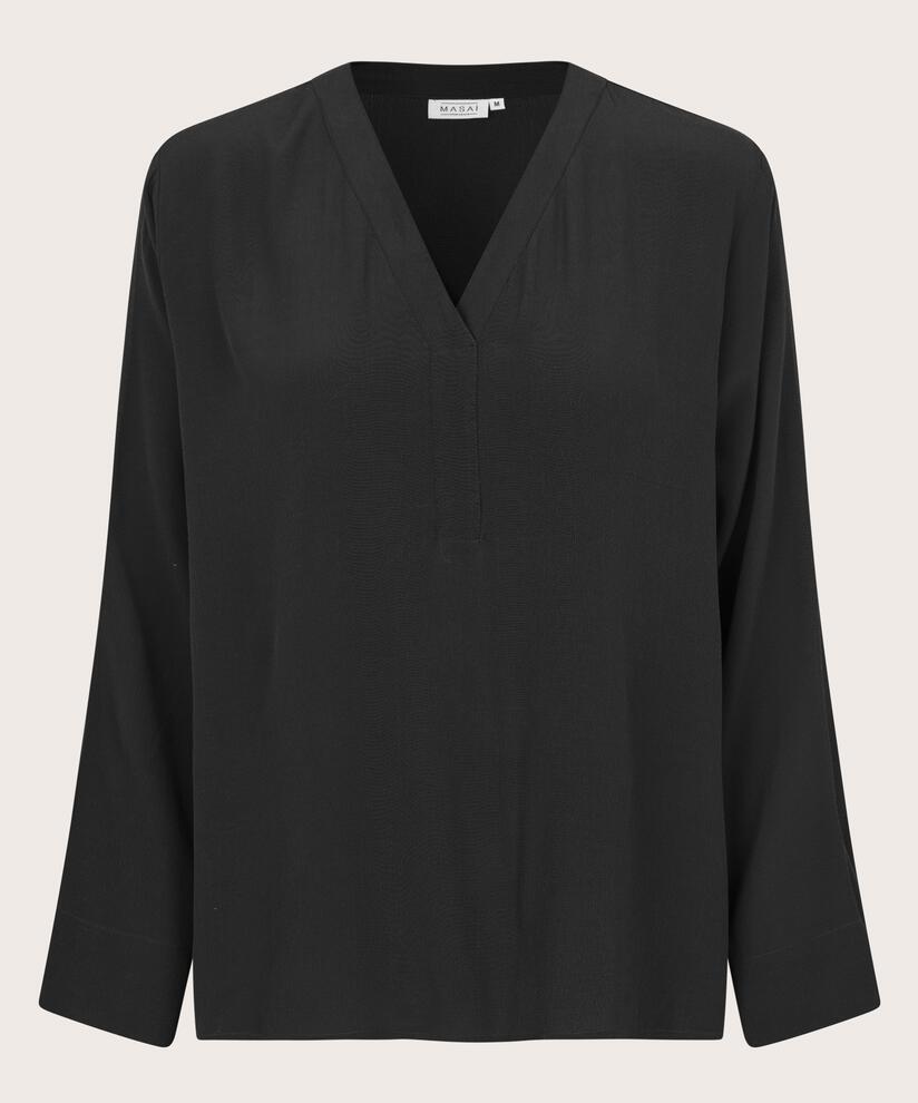 Viskosebluse Mit V-ausschnitt, Black