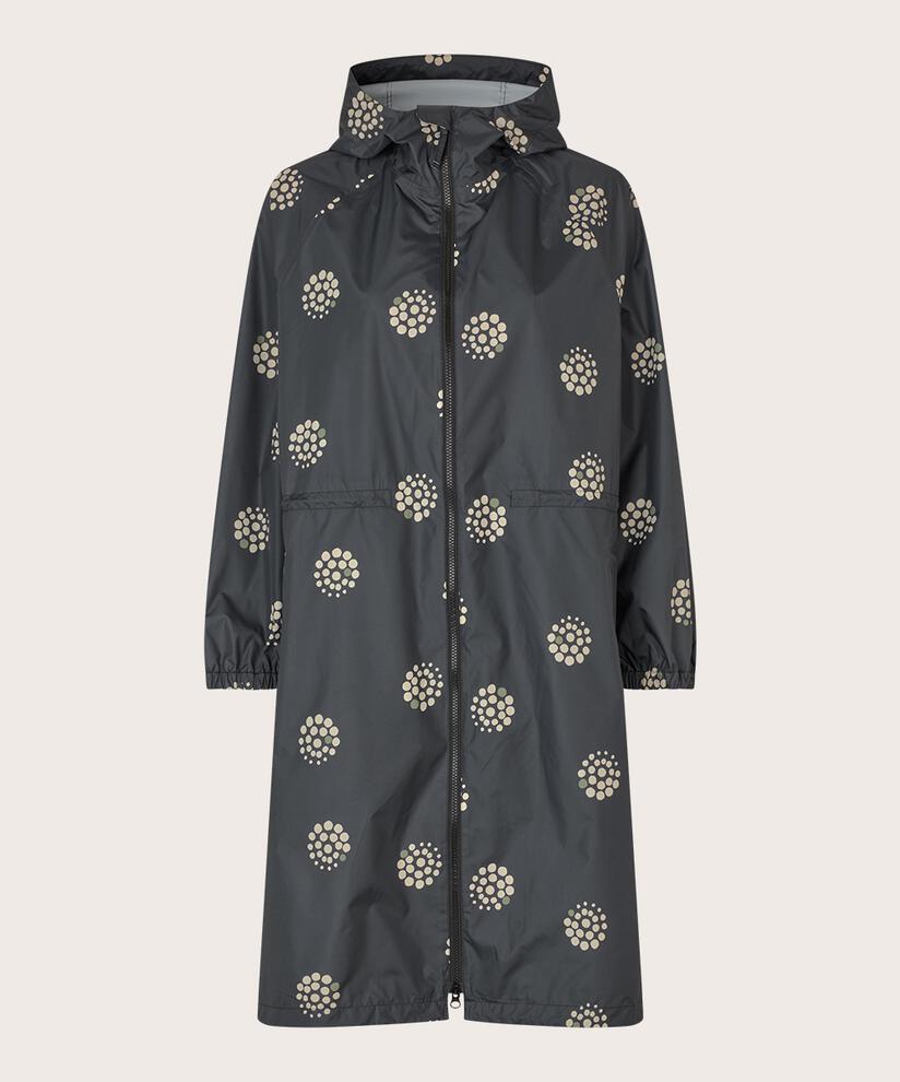 Bedruckter Regenmantel mit Kapuze und 2-Wege-Reißverschluss, Black