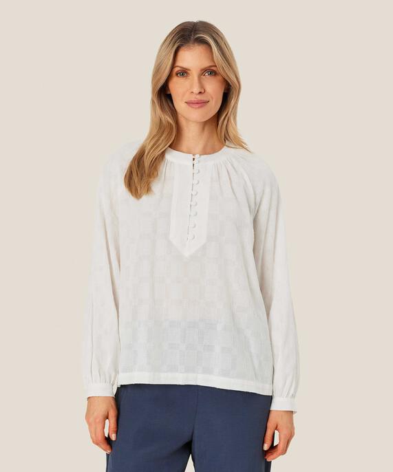 Bluse mit eingewebten Karos und Knöpfen am Hals, Jet Stream