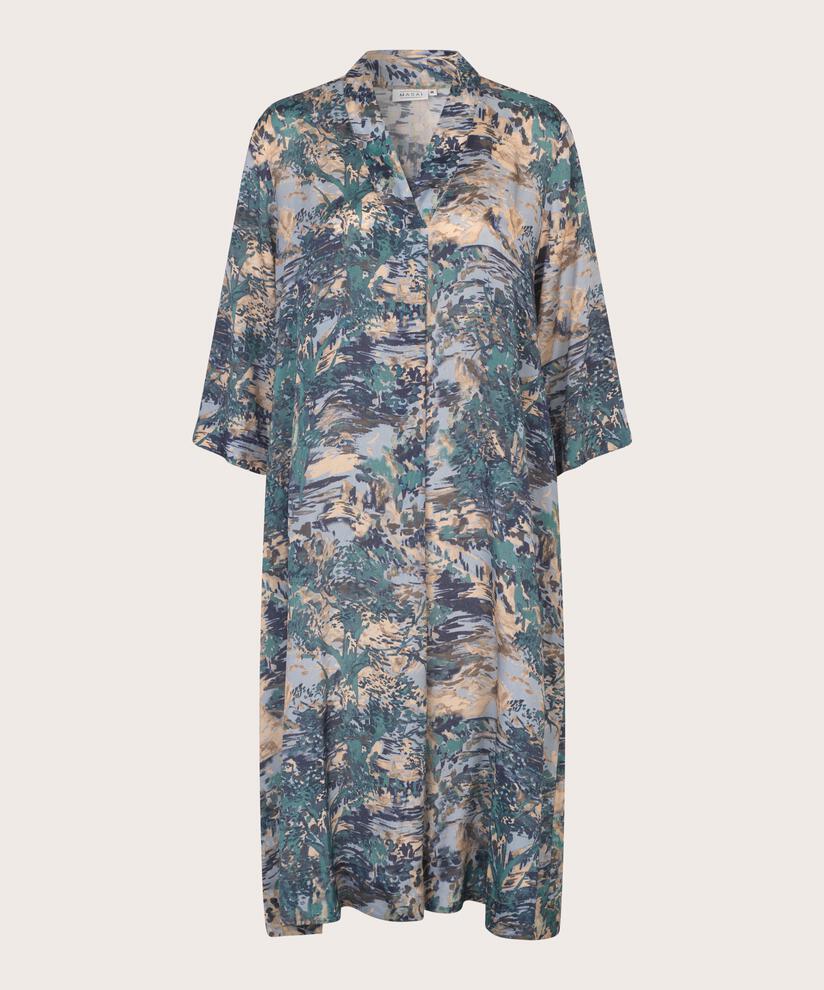 Viskosekleid mit V-Ausschnitt und Dreiviertelärmeln, Teal