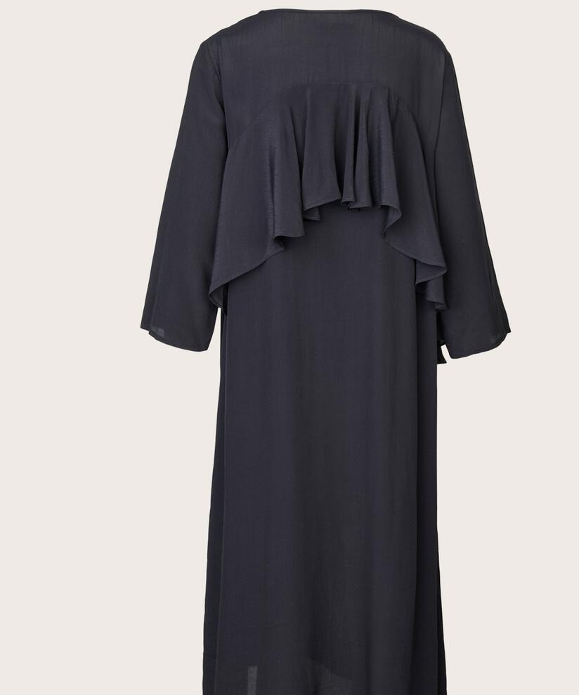 Viskosekleid mit Rundhalsausschnitt und Rüschen, Black
