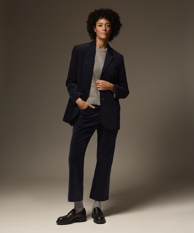 verkürzte Cordhose mit fixiertem Bund, Navy Blazer