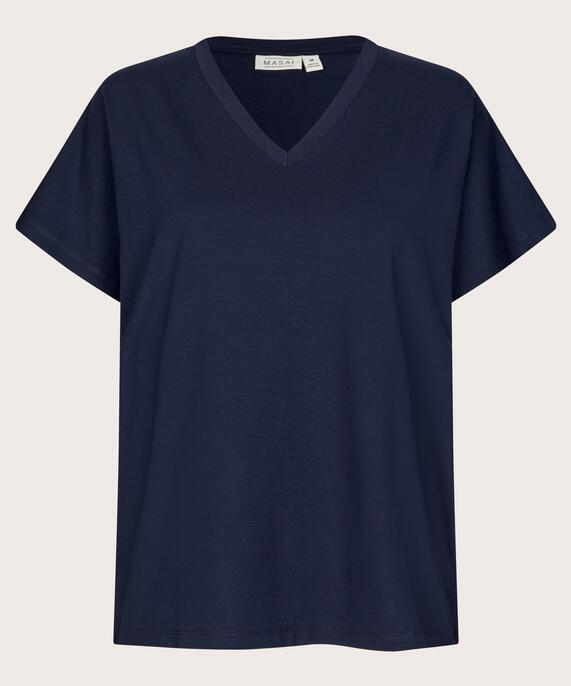 T-Shirt mit V-Ausschnitt aus weichem Jersey, Navy