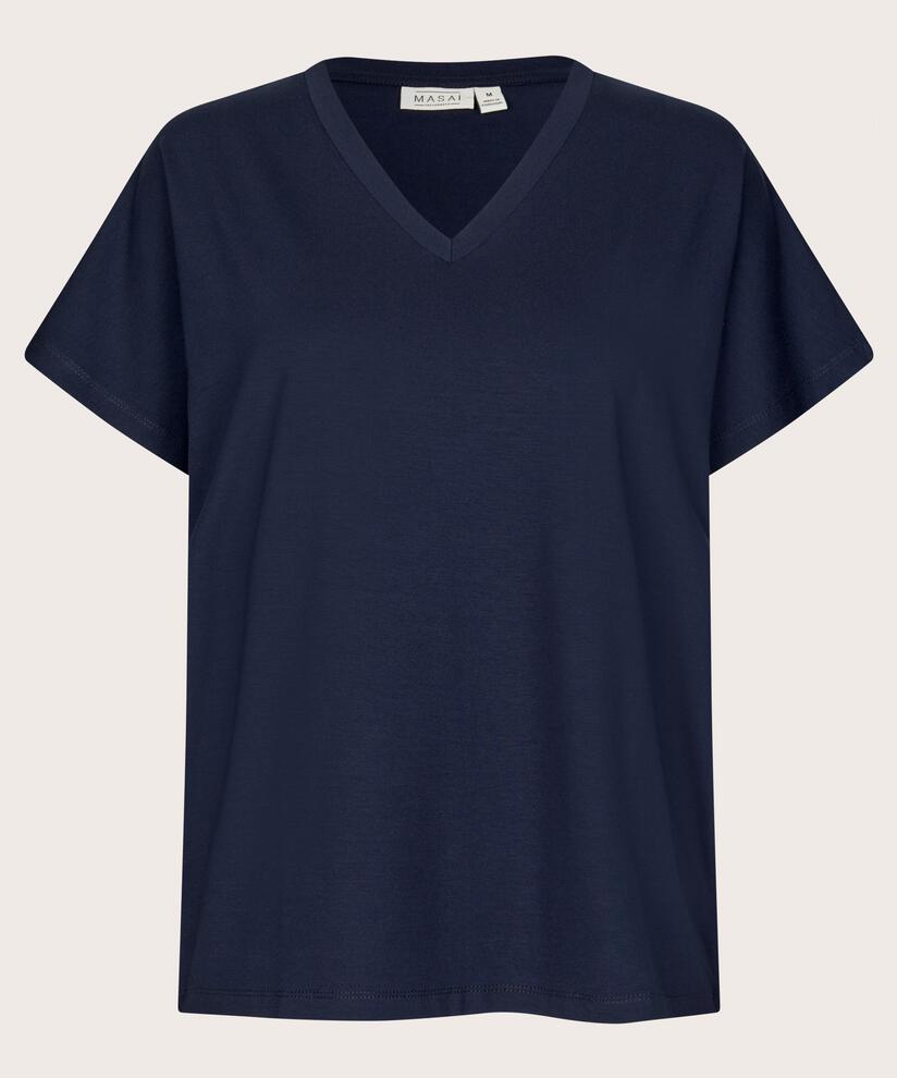 T-Shirt mit V-Ausschnitt aus weichem Jersey, Navy