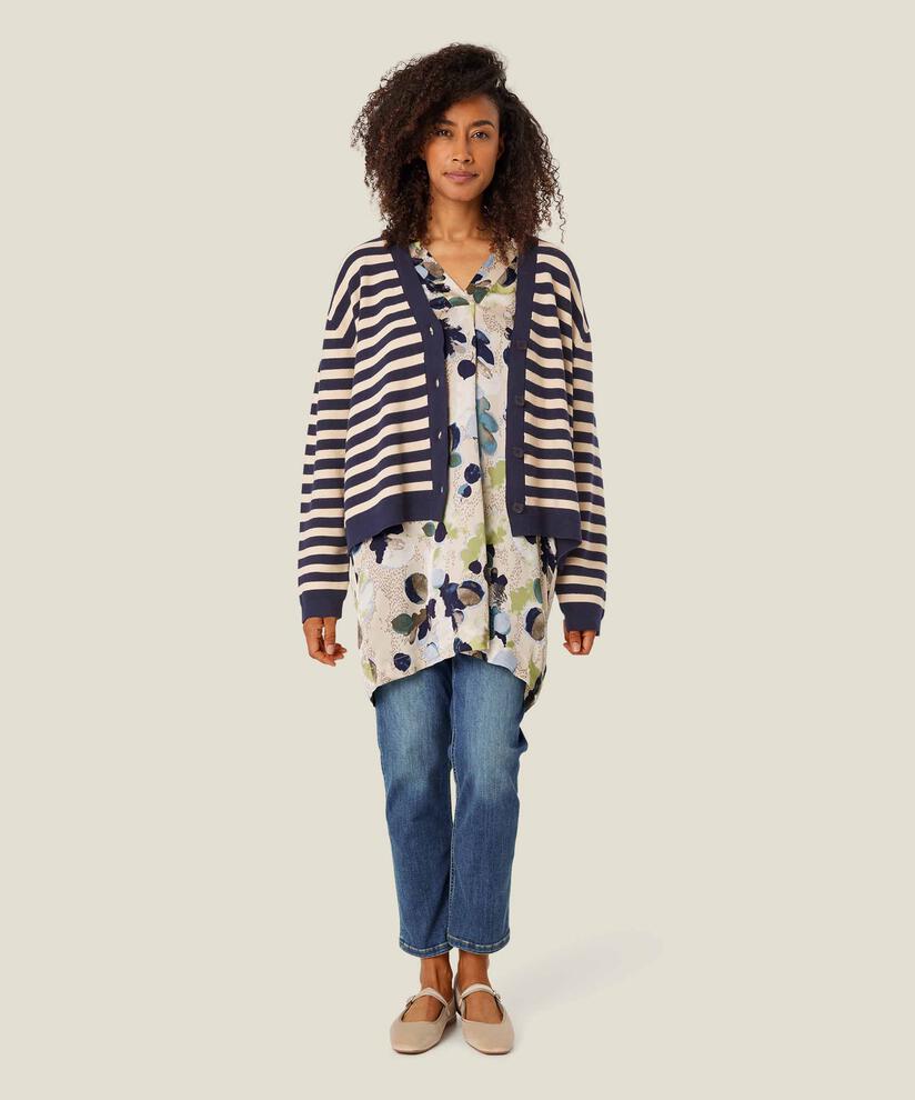 Gestreifter Cardigan aus Baumwolle, Maritime Blue