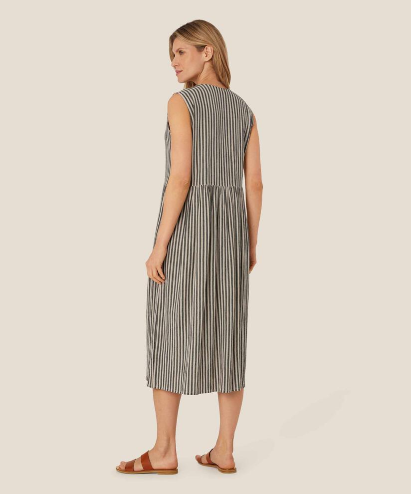 Gestreiftes Kleid aus Baumwollmischung mit Knöpfen vorne, Black