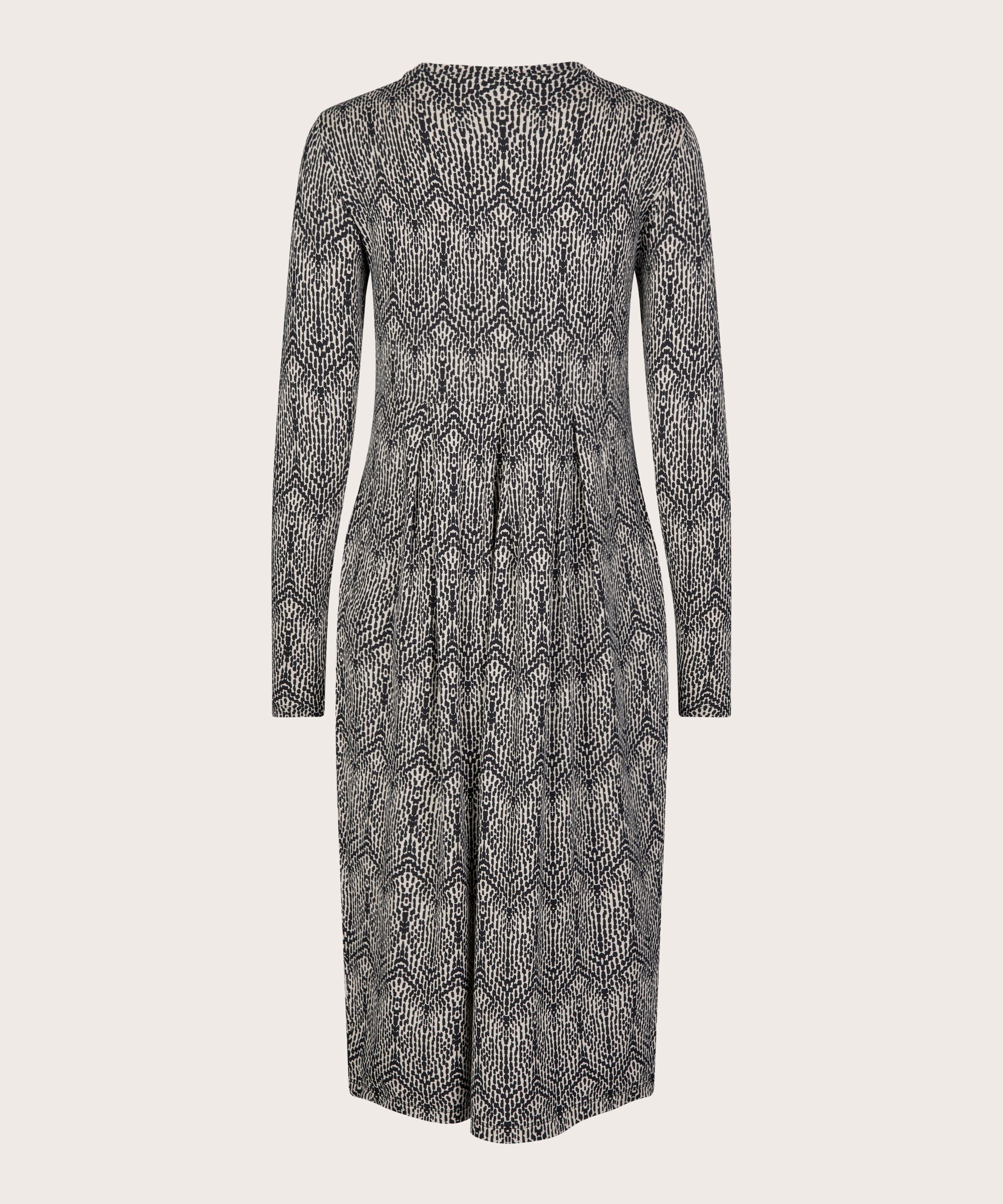 gemustertes Tulpenkleid mit langen Ärmeln, Black