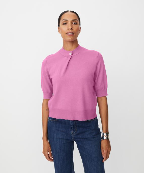 Strickpullover mit 1/2-Arm und Strassknopf, Opera Mauve