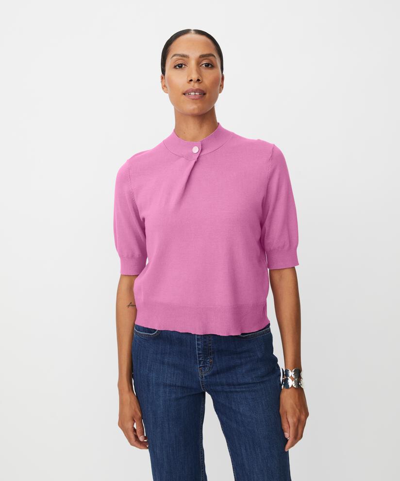 Strickpullover mit 1/2-Arm und Strassknopf, Opera Mauve