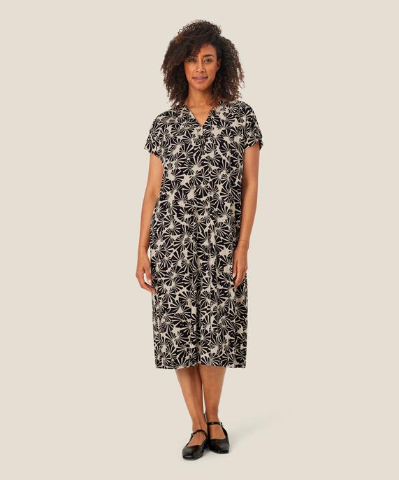 Bedrucktes Jerseykleid mit V-Ausschnitt und Knopfdetail, Fog