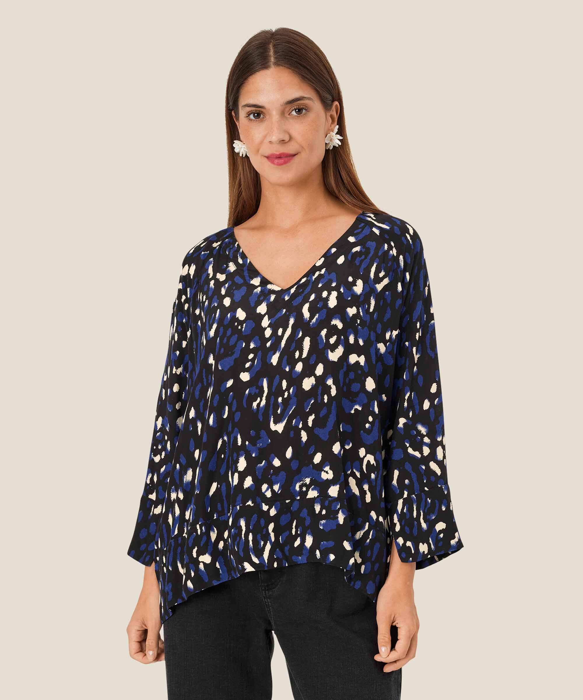 Viskosebluse Mit V-ausschnitt, Medieval blue