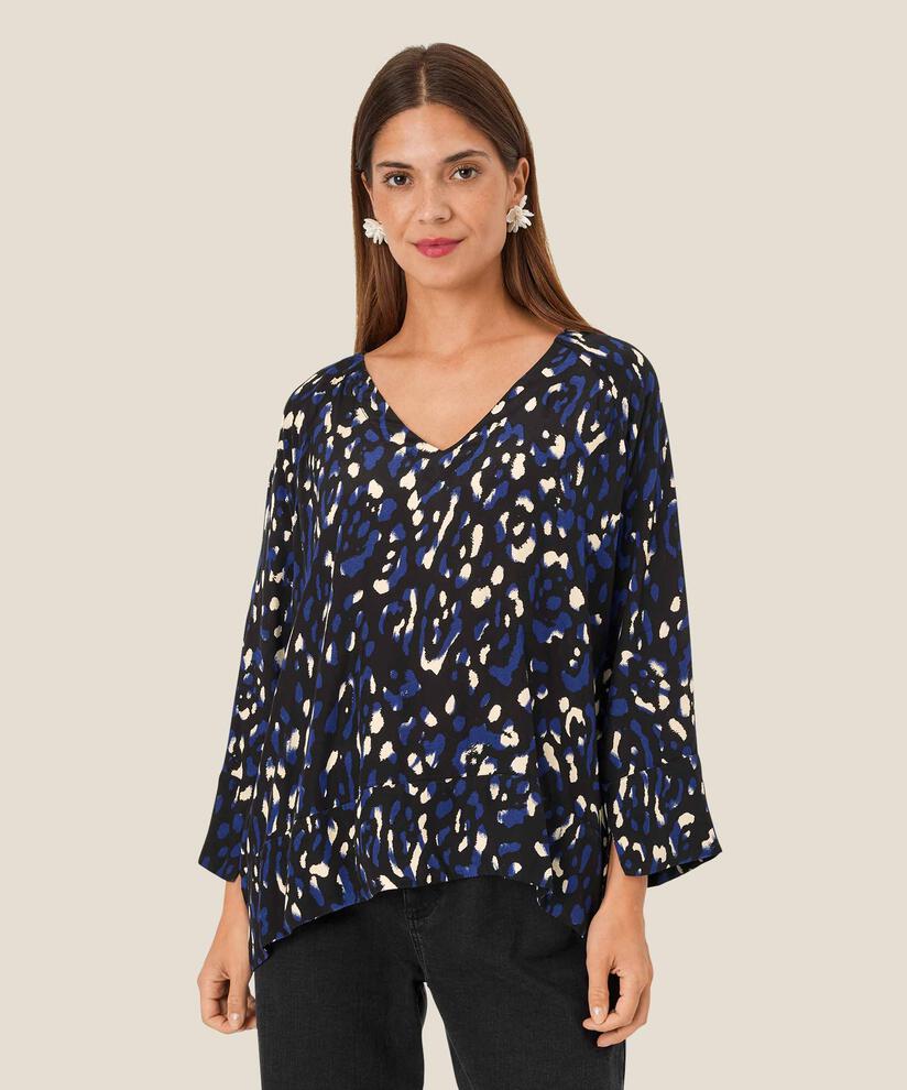 Viskosebluse Mit V-ausschnitt, Medieval blue