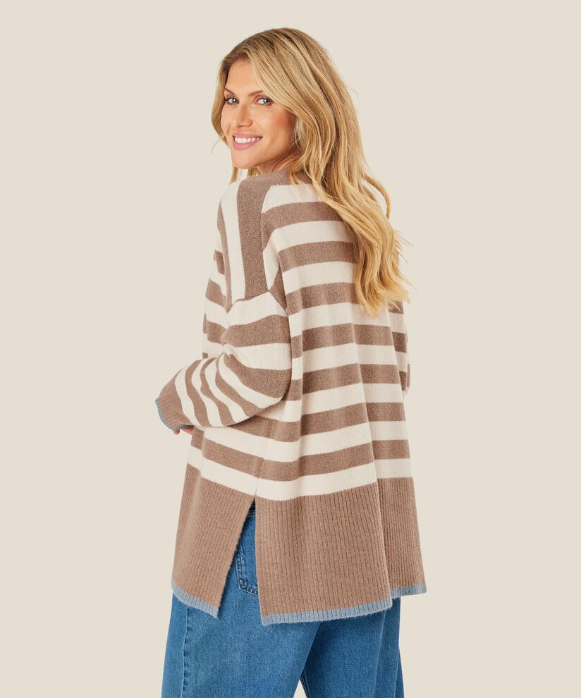 Gestreifter Cardigan mit Rippdetails, Mink/ash/whc