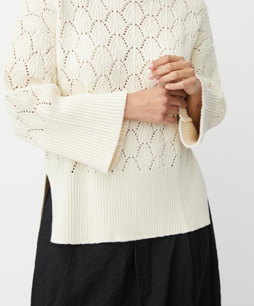 Strickpullover mit dekorativem Lochmuster und Rollkragen, Whitecap