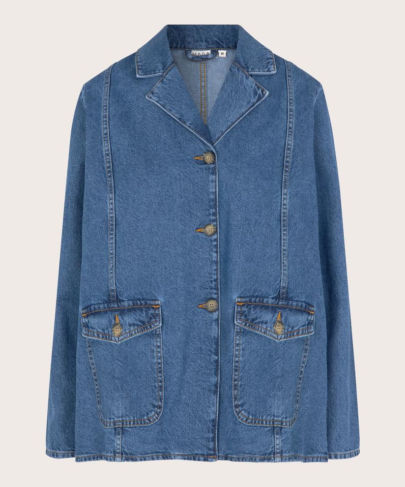 Jeansjacke mit Ziernähten und Taschen, Medium Denim