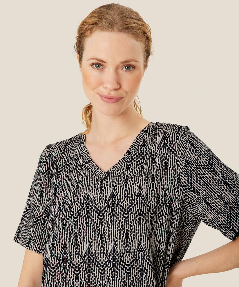 Bedrucktes T-Shirt mit V-Ausschnitt, Black